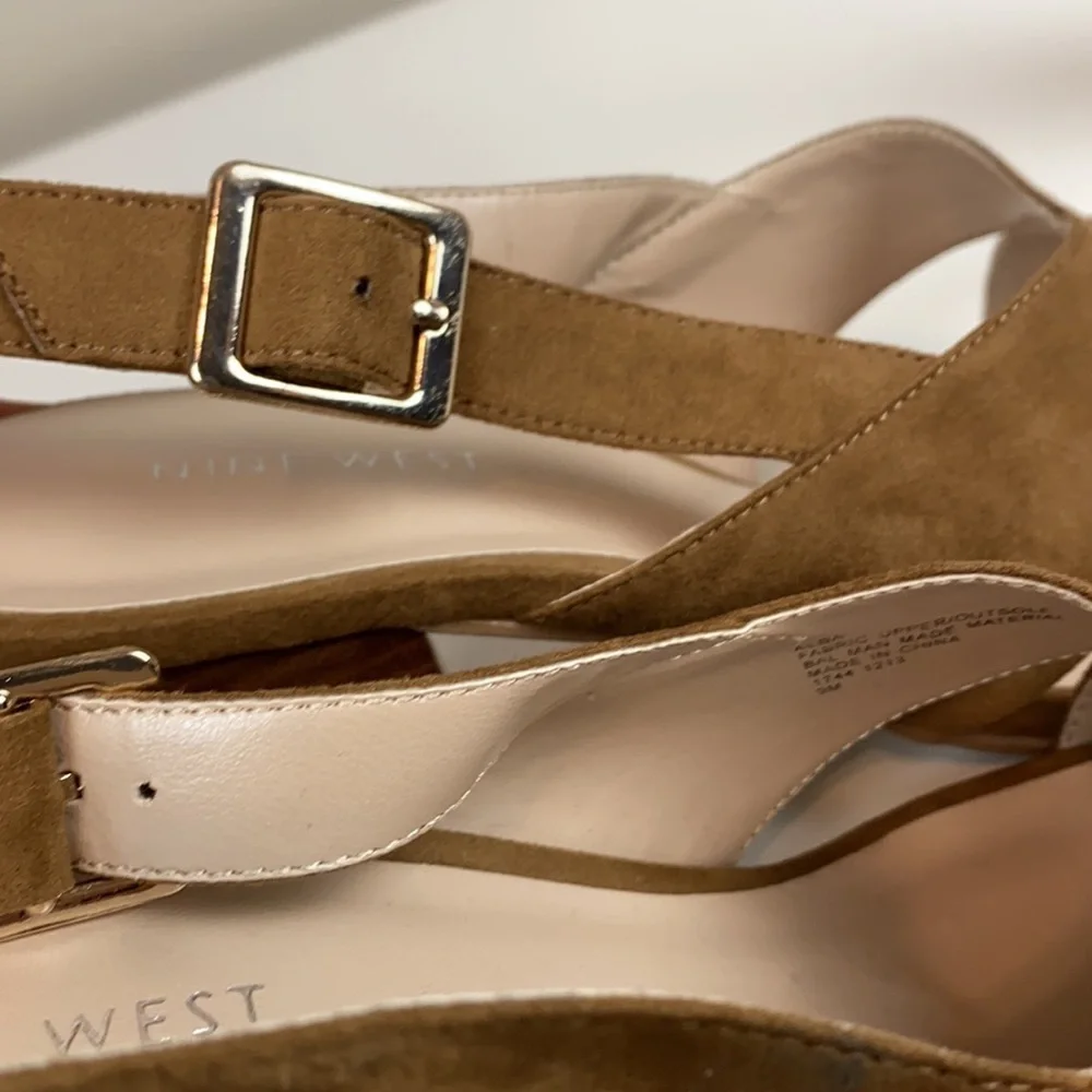 Nine West Alba Tan Open Toe Block Heel Slingback Sandal Size 9 - Picture 11 of 13